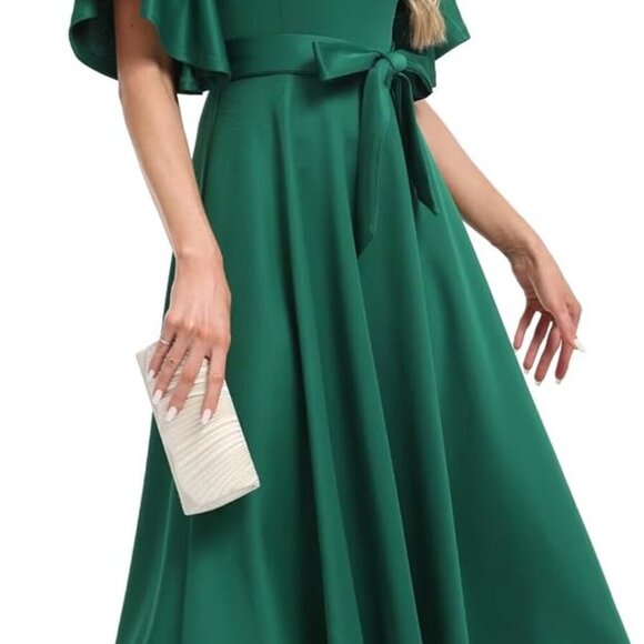 Women's Cocktail Dress Polyester V-Neck Ruffled Sleeve Elegant Party Wear - Picture 3 of 8